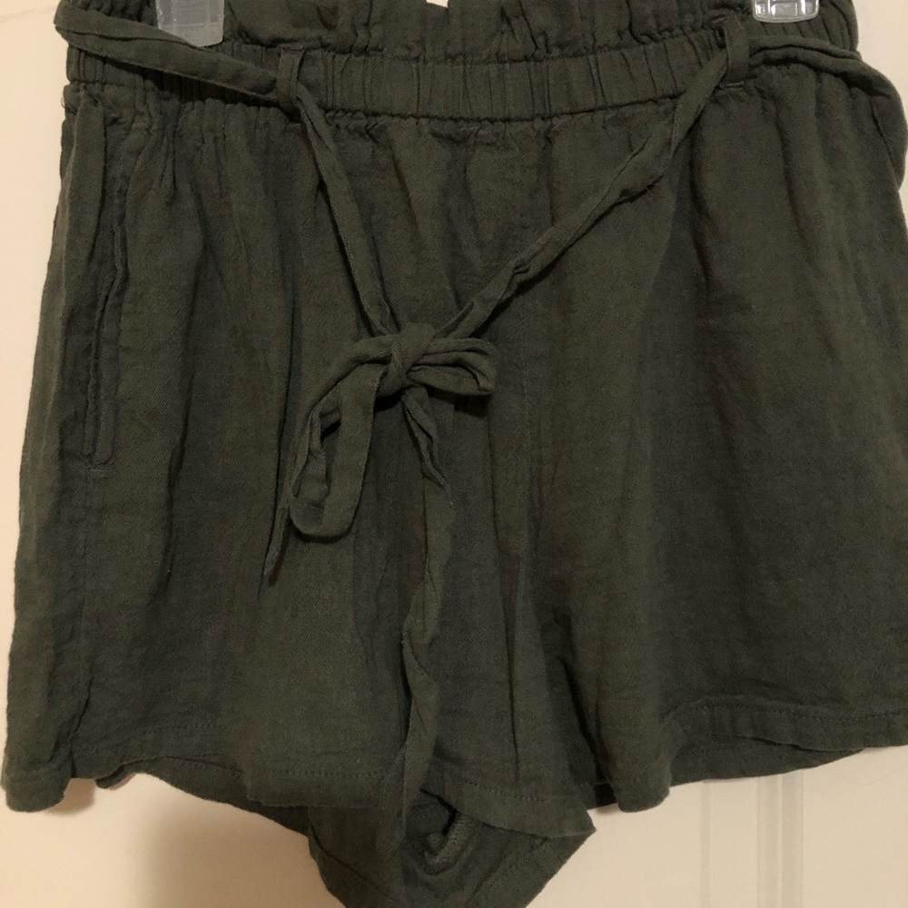 Olive green paperbag shorts